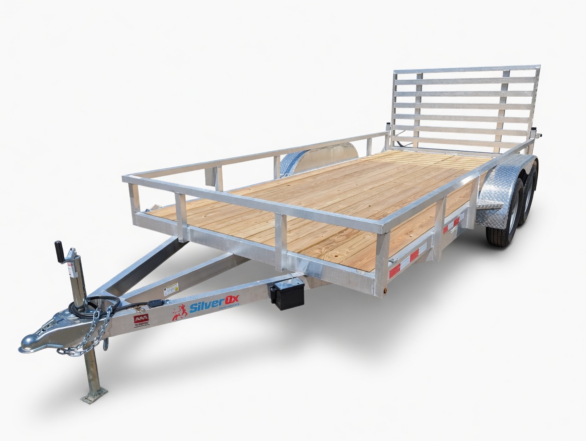 Silver Ox HD Utility tandem-axle all-aluminum trailer — studio front view