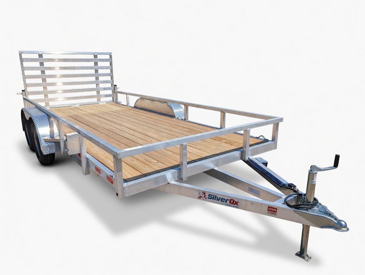Silver Ox HD Utility tandem-axle aluminum trailer — studio side 3/4 view