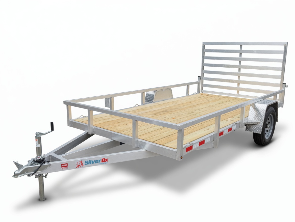 Silver Ox single-axle all-aluminum utility trailer — studio view