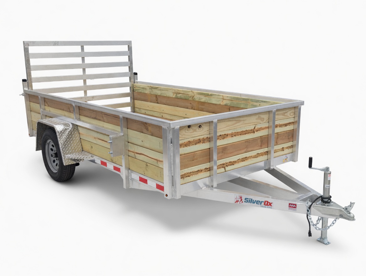 Silver Ox Woody single-axle wood-sided trailer interior view — wood deck and sidewalls