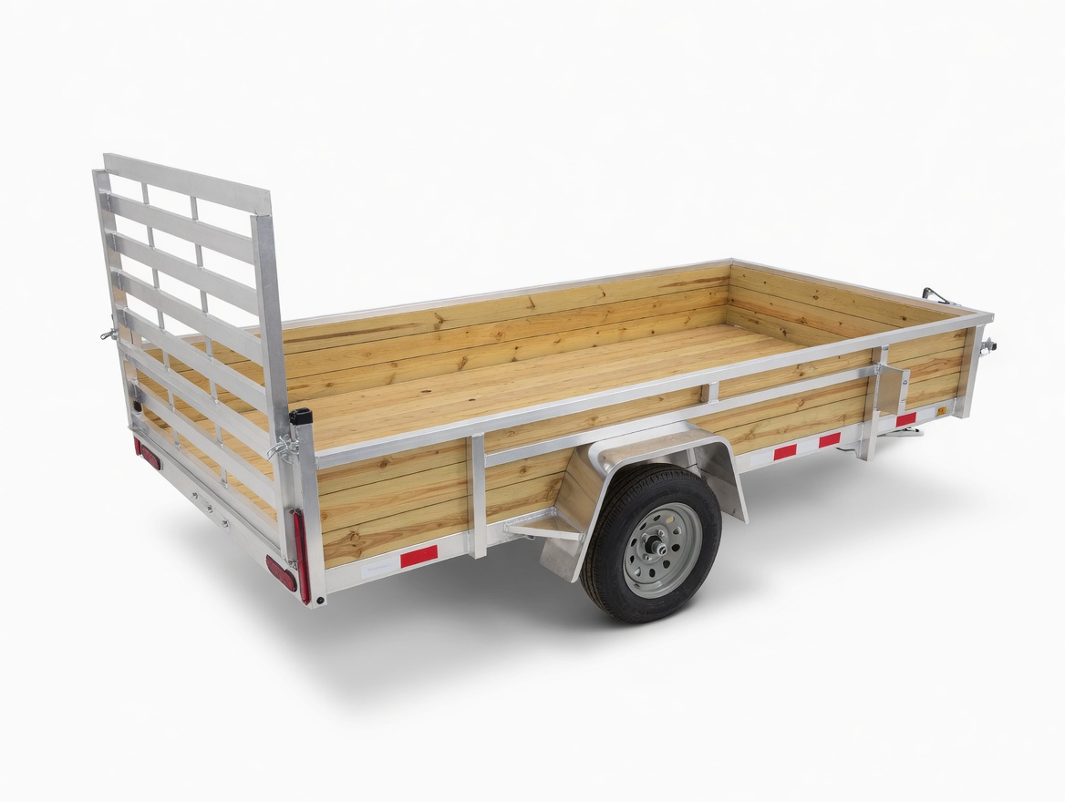 Silver Ox Woody single-axle wood-sided trailer — rear 3/4 interior view